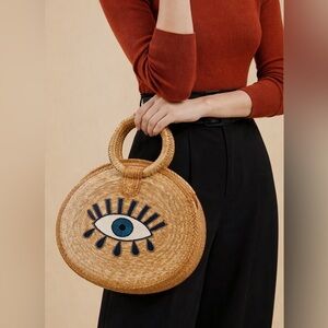 Hand Crafted Woven Straw Evil Eye Beach Bag